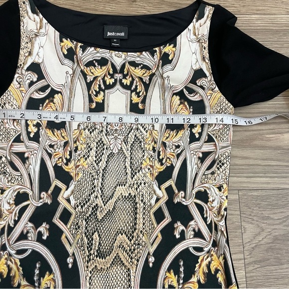Roberto Cavalli Just Cavalli Black & Gold Baroque Printed Scuba Dress - Picture 6 of 12